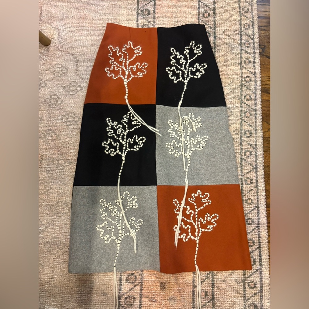 Colorblock Embroidered Patchwork Midi Skirt - Rust, Black & Gray